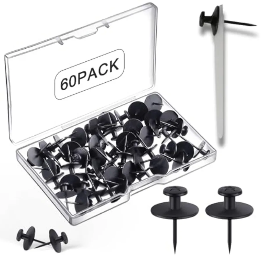 

60 PCS Double-Headed Picture Hanging Nails Thumb Tacks for Wall Hangings, Heavy Duty Push Pins, Renter Friendly Wall Hooks Deco
