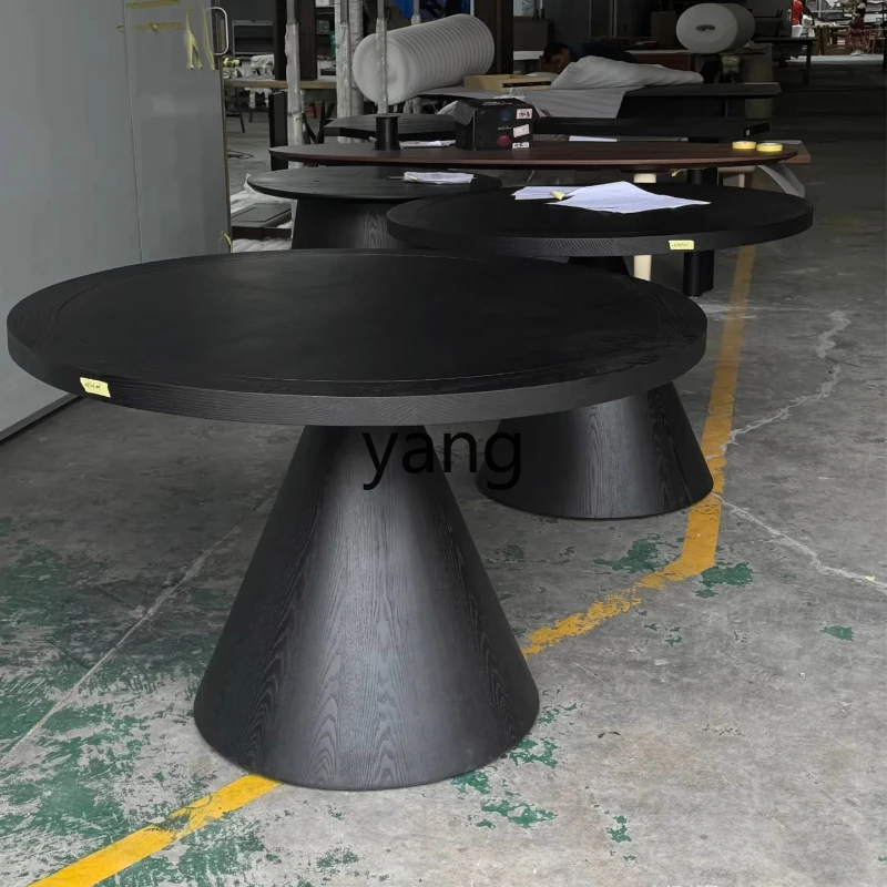 

LMM mid-ancient black retro solid wood round dining table wabi-sabi minimalist