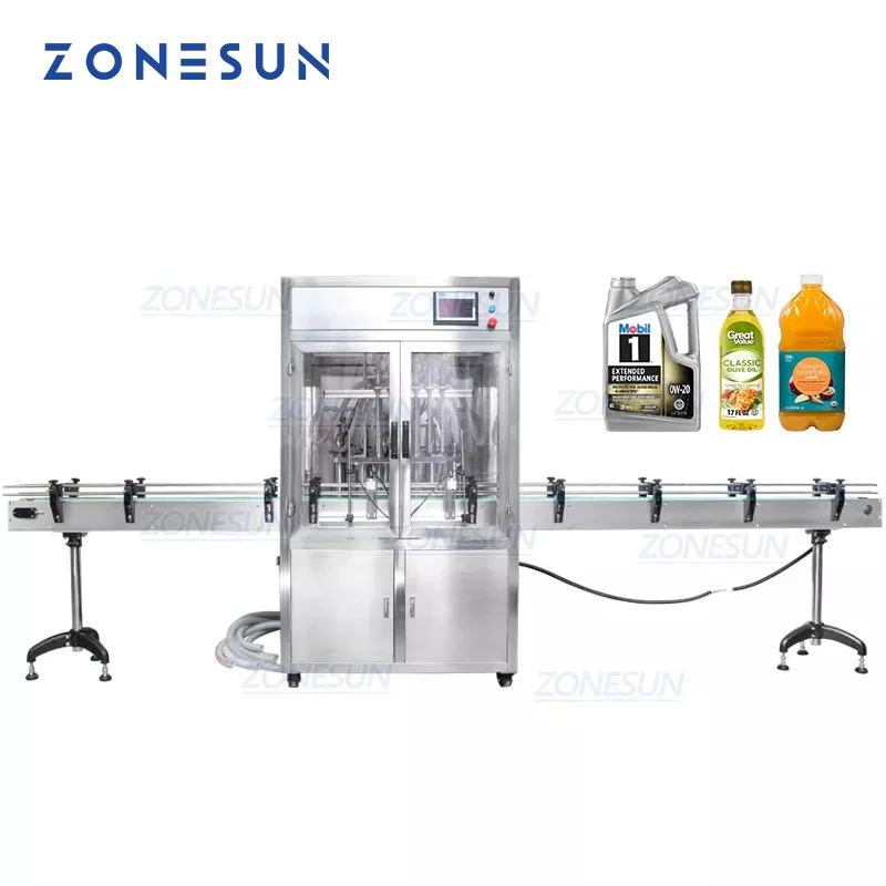 ZONESUN ZS-YTDC6 التلقائي بالكامل 6 رؤساء مكبس مضخة التبييض الصابون Shampo الخطي السائل ماكينة حشو مع غطاء غبار