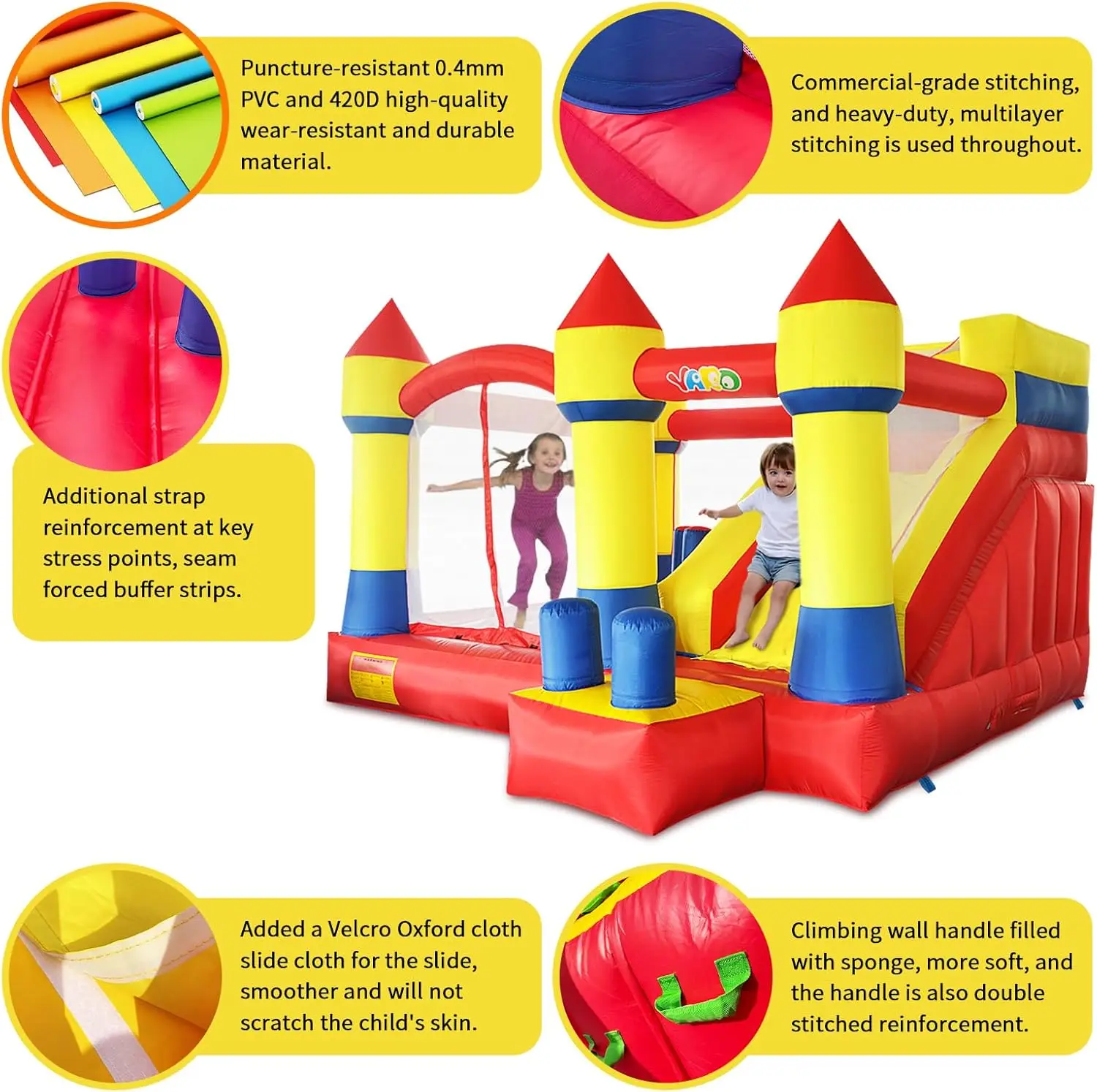 YARD Springkasteel met glijbaan Commercieel springkasteel voor leeftijd 8-12 Opblaasbaar springkasteel met ventilator voor buitenfeest