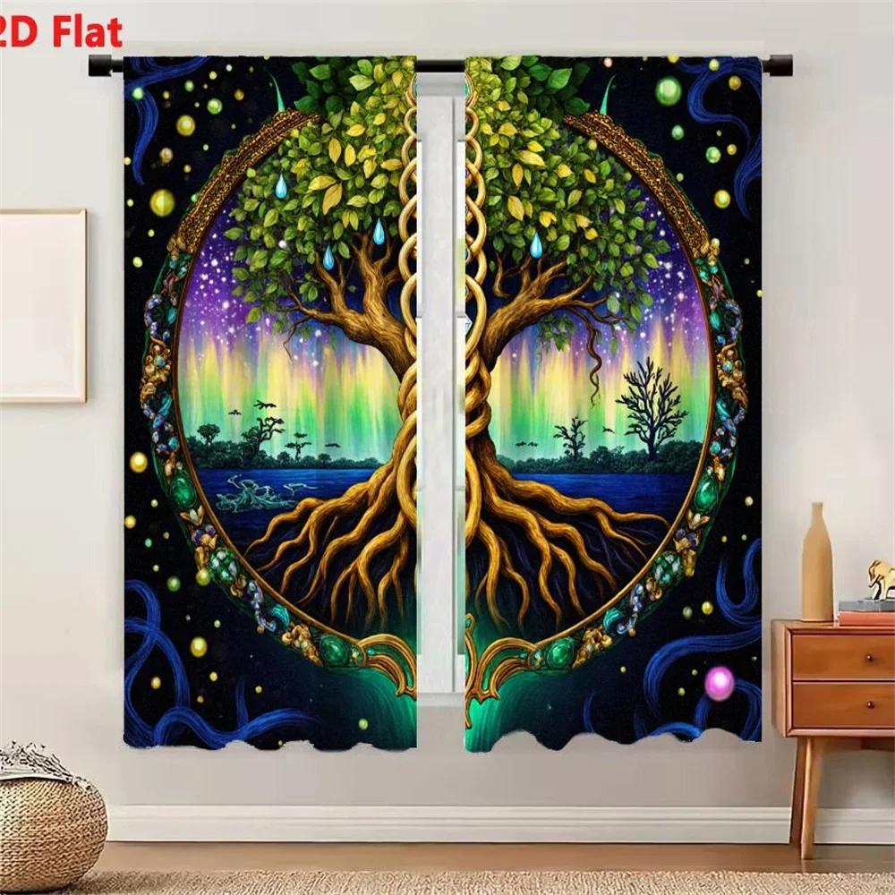 Enchanted Forest Tree Portal Curtain Waterproof Window Drapes for Dreamy Bedroom Decor