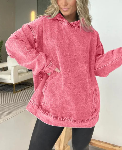 Sweat-shirt en Denim à capuche pour femmes, couleur unie, Texture naturelle, coupe ample décontractée avec poches, haut à manches longues, nouvelle collection automne