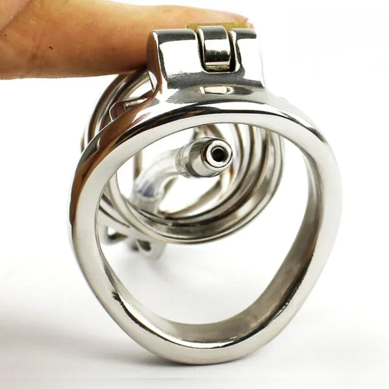 Metal Chastity Lock Cock Cage Penis Ring Anti-Cheating Male Chastity Belt with Catheter Adult Games Adult Sex Toy for Men Gay 18