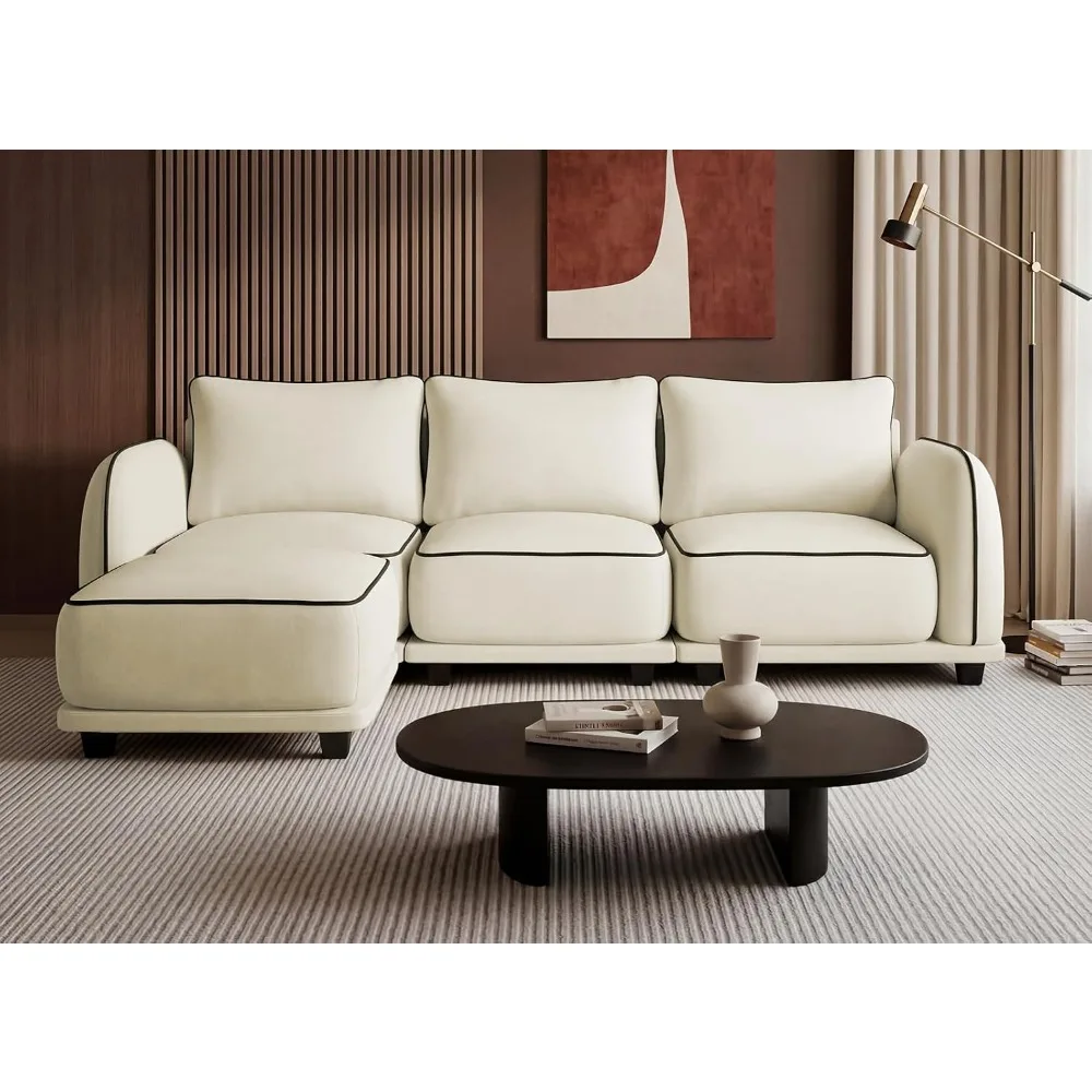 104 Inch L Shaped Modular Sectional Sofa, 4 Seater Modern Cloud Chenille Comfy Couch with Movable Ottoman, Customized
