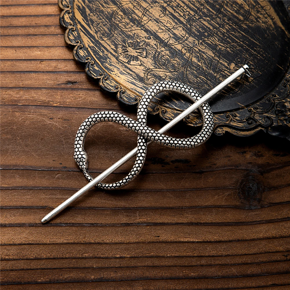 Vintage Vikings Snake Hairpins for Women Girls Metal Hair Stick Barrette Ouroboros Headdress Norse Mythology Jormungand Jewelry