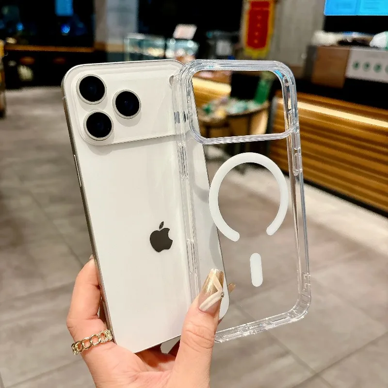 Luxury Clear Magnetic Case for MagSafe for iPhone 17 Air 16 18 Pro Max  With Camera Touch Control Buttons Wireless Charge Cover
