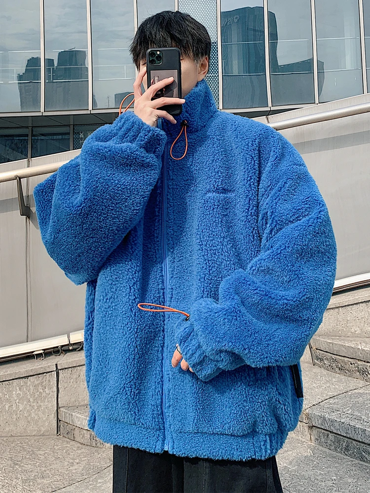 

Lamb Fur Cotton Jaet Men's plus Size Trendy Fat Casual Winter Streetwear Large Size Polyester Fiber Warm Thiened Zipper