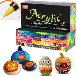 GN 12-100 Colors Brush Tip Acrylic Paint Pens Markers for Glass,Canvas,Rock Painting,Wood,Ceramic,DIY Crafts Making Art Supplies