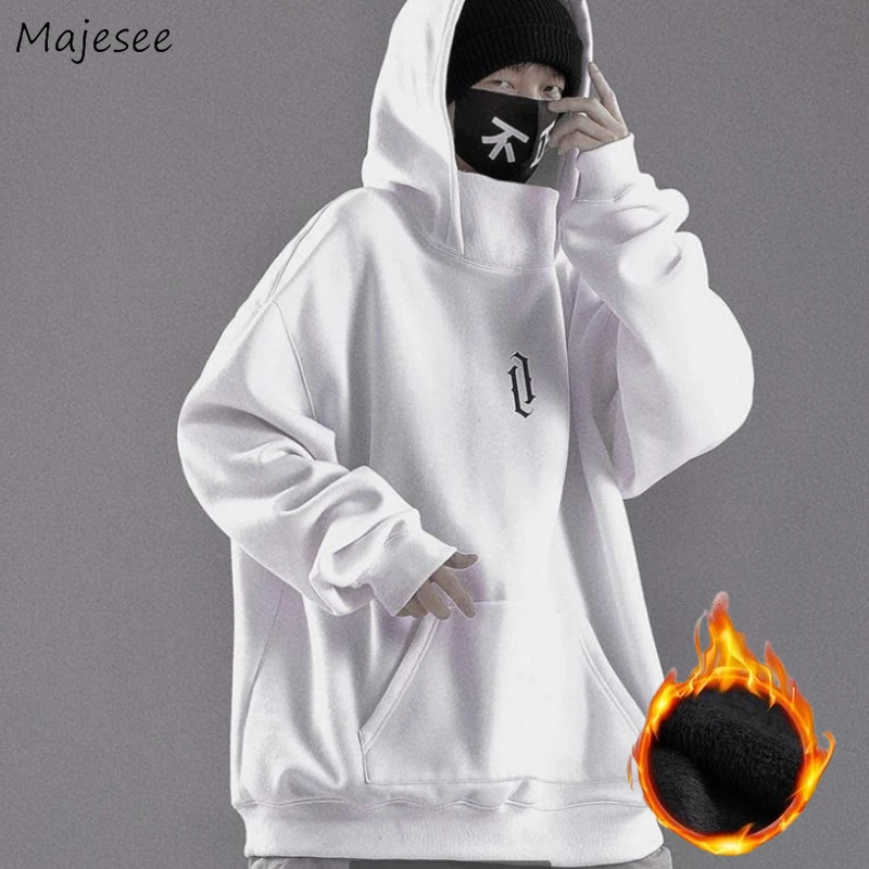 Mit Hut Hoodies Männer plus Samt dicke Persönlichkeit Kapuze All-Match Streetwear gemütliche schicke Hip-Hop einfache schöne amerikanische Stil