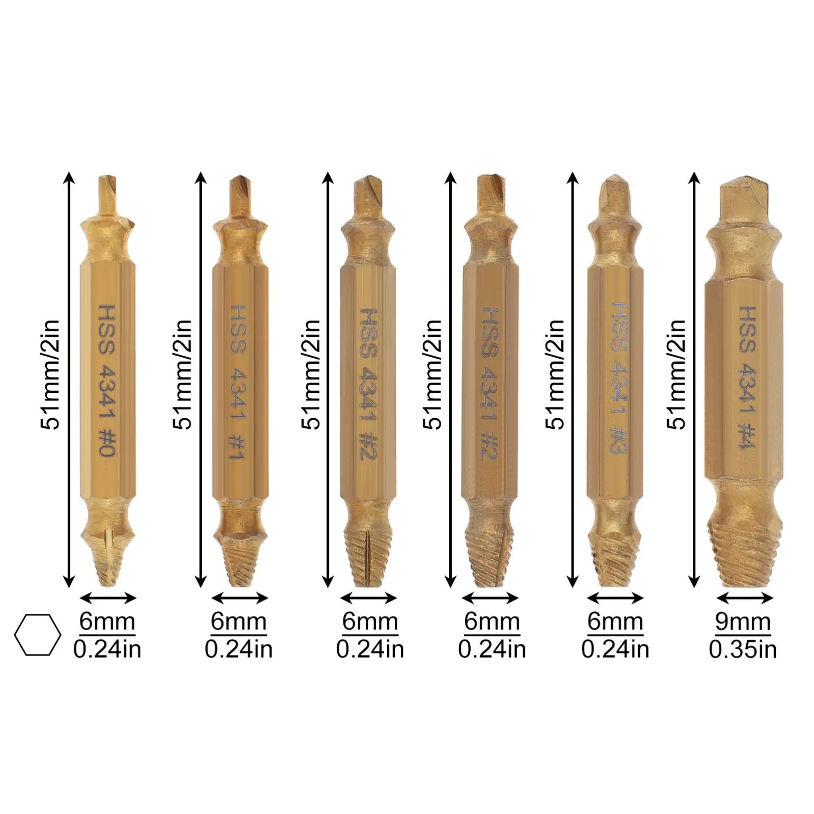 Kit De Extração De Broca, Extrator De Parafuso, Heavy Duty, Hss 4341, Aço De Alta Velocidade, Parafuso Quebrado Danificado, Ferramenta Removedor De Retirar, 6Pcs