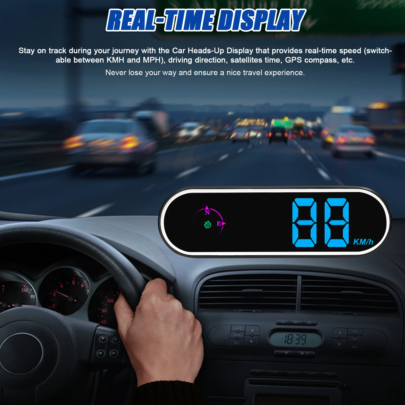 Car Headup Display GPS Digital Speedometer with Colorful LED Display Clock &  Function Overspeed Alarm for Car Truck SUV RV