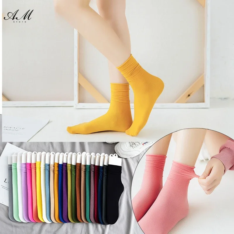 1Pair Women Colorful Loose No Pilling Socks Knitting Rib Thin Spring Summer Female Socks High Tube Streetwear Soft Sock