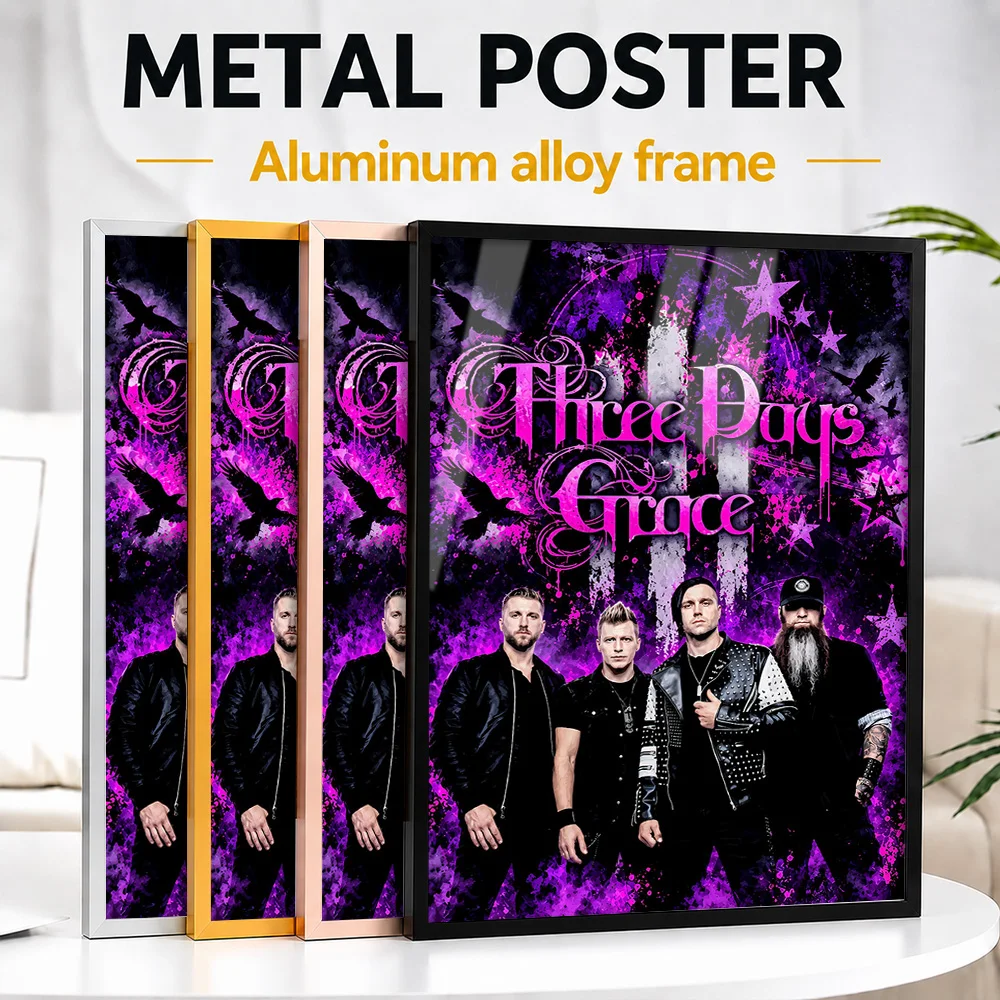Three Days Grace Band Framed Aluminum Metal Poster Personalized Painting Style Wall Art For Home Office And Recording Studio