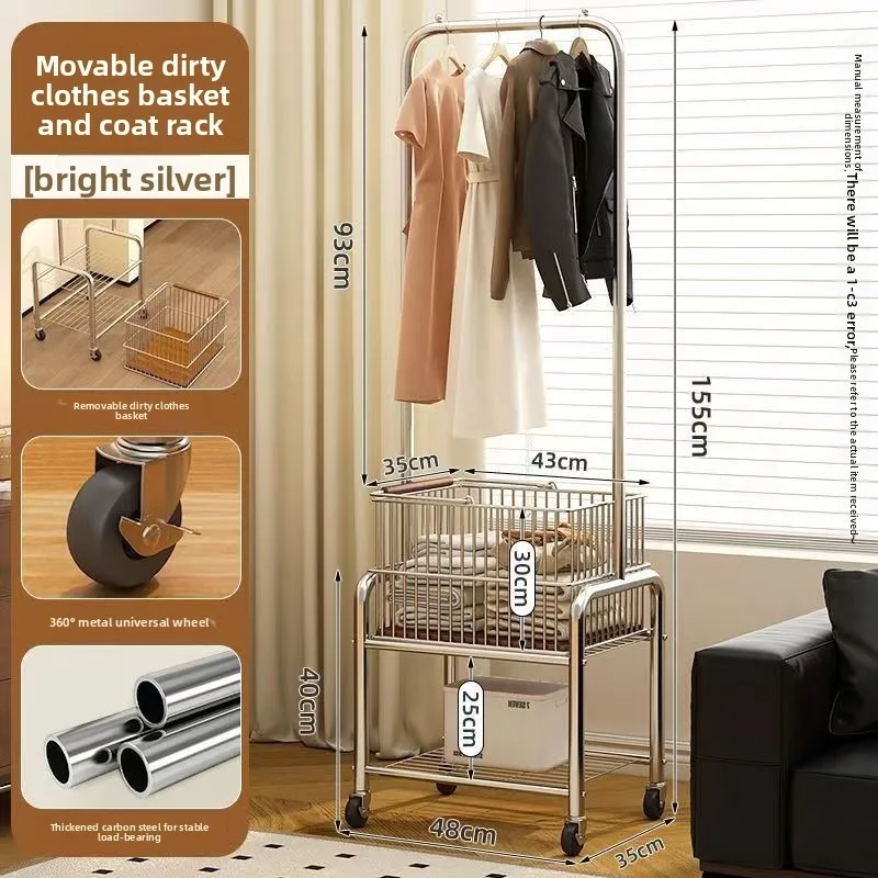 Antique Style Bedroom Clothes Rack Handle Dirty Clothes Basket Movable Drying Rack Wheels Mobile Clothes Drying Rack