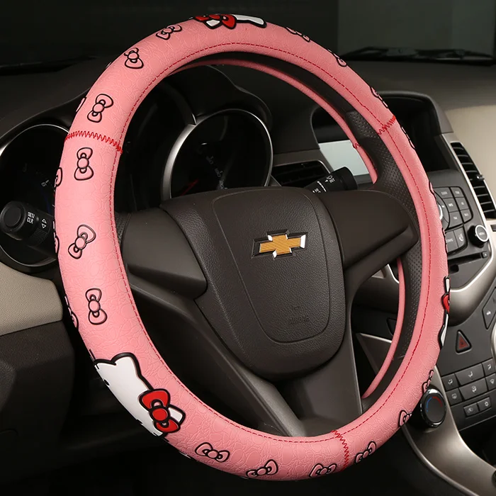 Sanrio Hello Kitty Woman Car Steering Wheel Cover Four Seasons Universal 38cm Summer Cartoon Non-slip Car Handle Cover