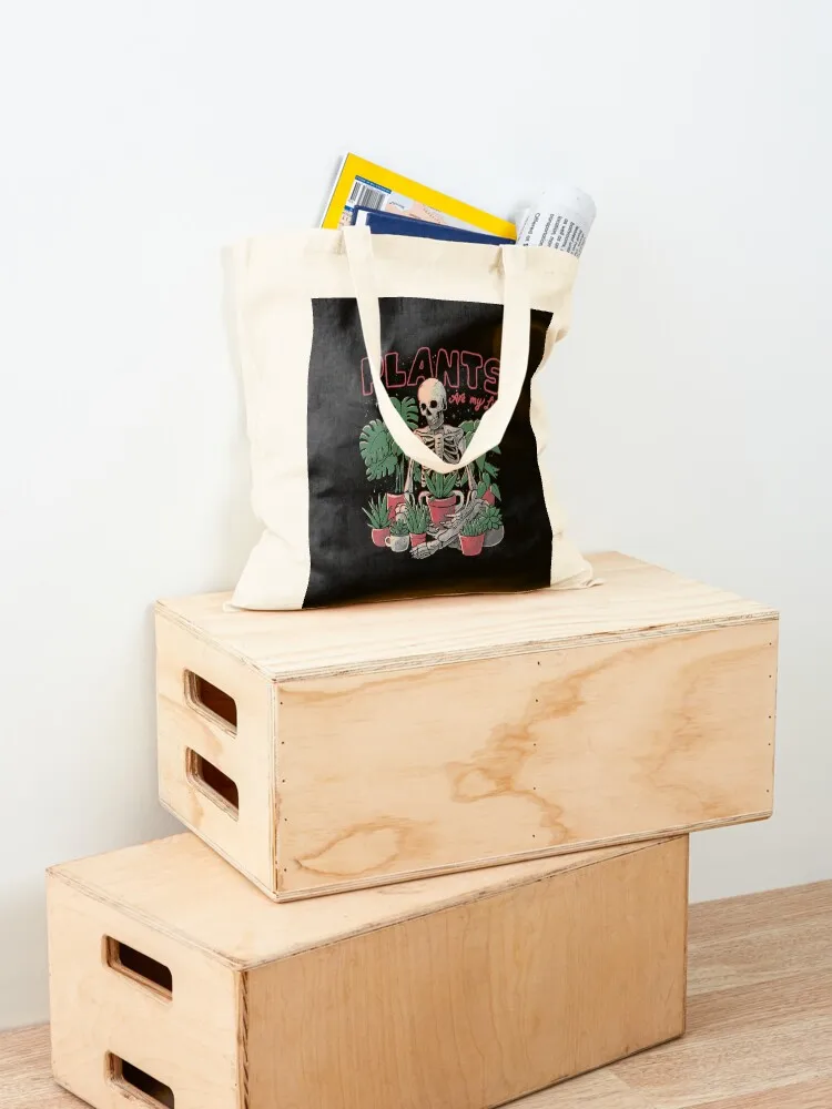 النباتات هي حياتي - ألوان زهور الجمجمة هدية حمل حقيبة حقائب بيئية حقيبة يد حقائب تسوق محمولة للنساء