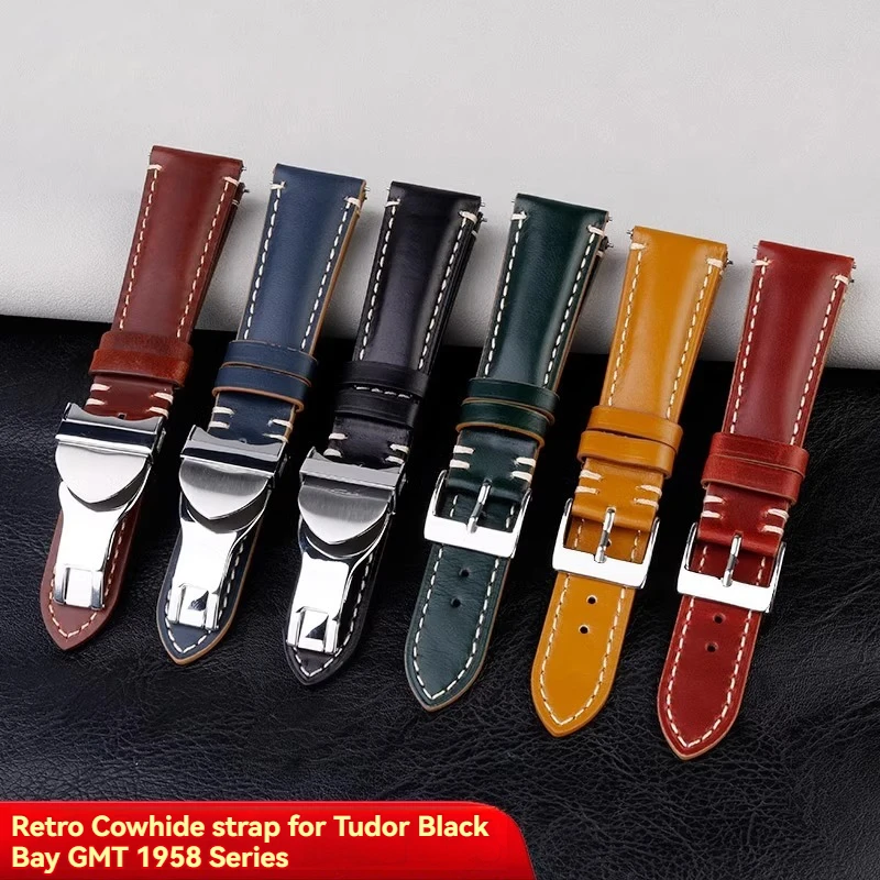 

Ремешок из воловьей кожи в стиле ретро 20 мм 22 мм для Tudor Black Bay GMT 1958 M79030 M79230 M79250 Складная пряжка Черный Синий Красный мужской ремешок для часов