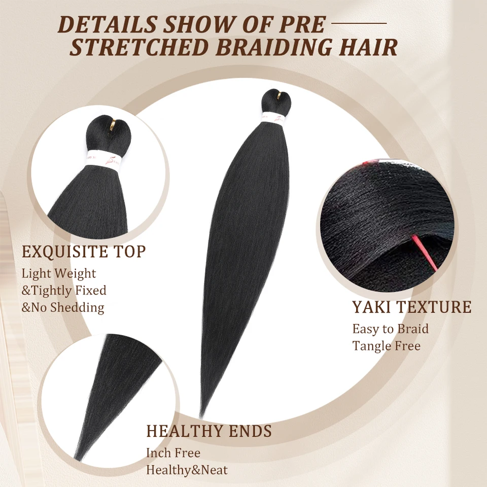 Cabello sintético pre-estirado para trenzar, ombre, profesional, fácil de colocar con agua caliente, suave, extensiones de crochet 3