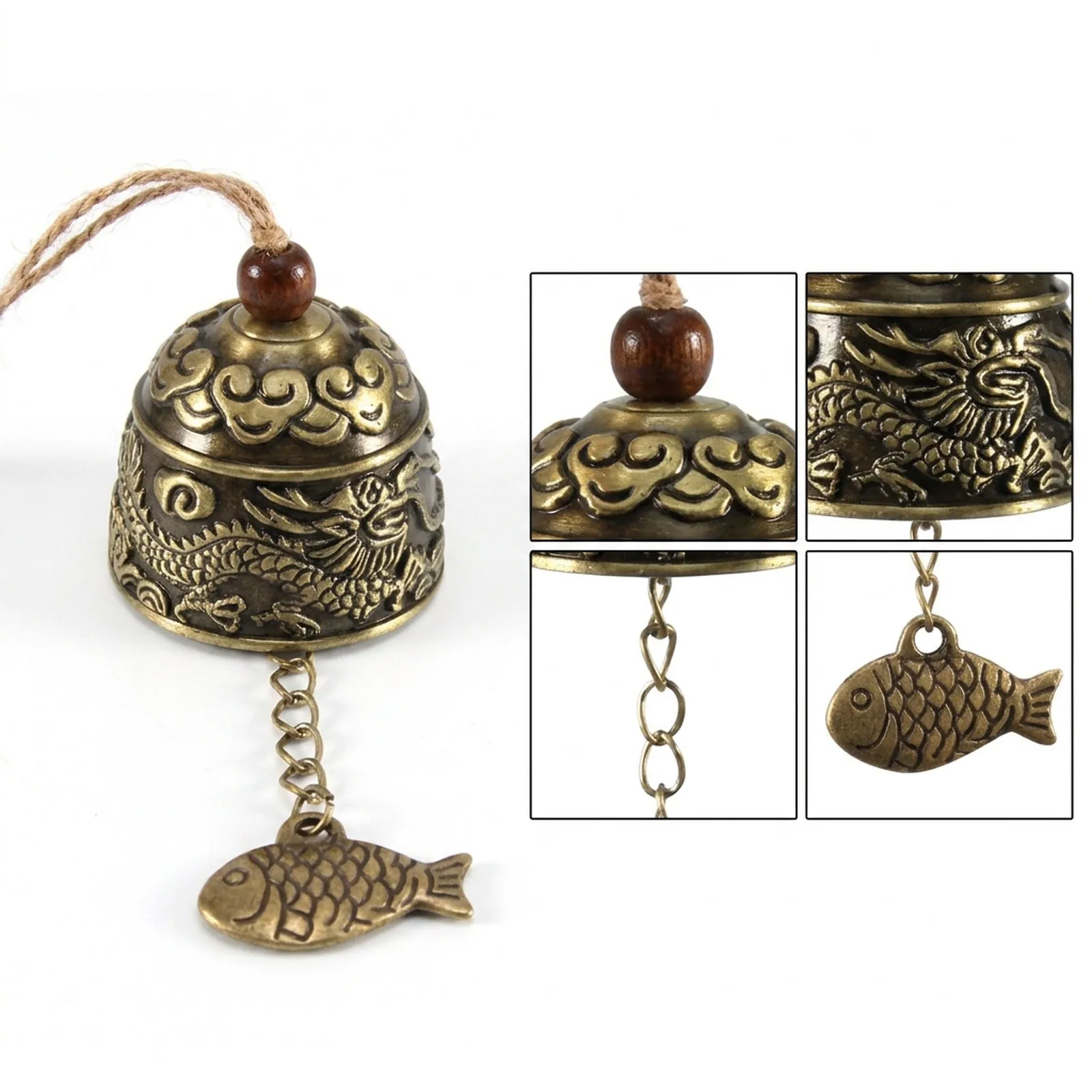 1pcs Bell 27cm Characteristics Handmade Hanging Wind Chime for traditional Zinc Alloy Dragon Fish Gifts Luck Fortune