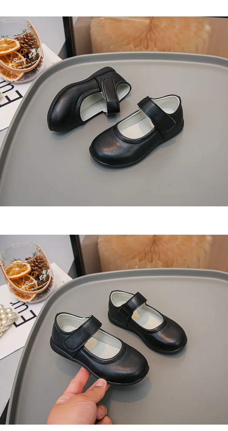Mädchen Flache Schuhe Runde Zehen Schwarz Glänzend Matt Kinder-Schulschuhe Weiche Sohle 2026 Brandneue Kinder-Lederschuhe Rutschfest – Detail 5