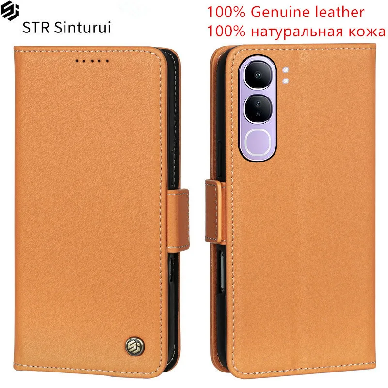 

STR Genuine leather Nappa grain card Slot Wallet Cover For vivo V40 V30 Lite ME 4G IDN Pro SE V40e V30e shockproof phone Case