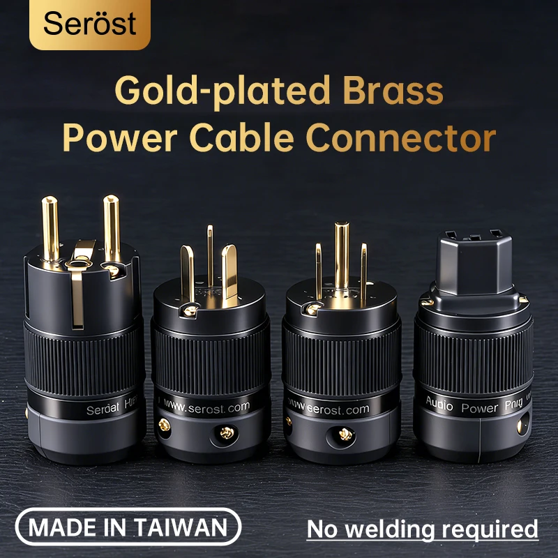 Serost HiFi Audio Power Cord 24K Gold-plated US AC Power Plug & C13 Connector for CD DAC Front Stage Amplifier Audio Power Cable