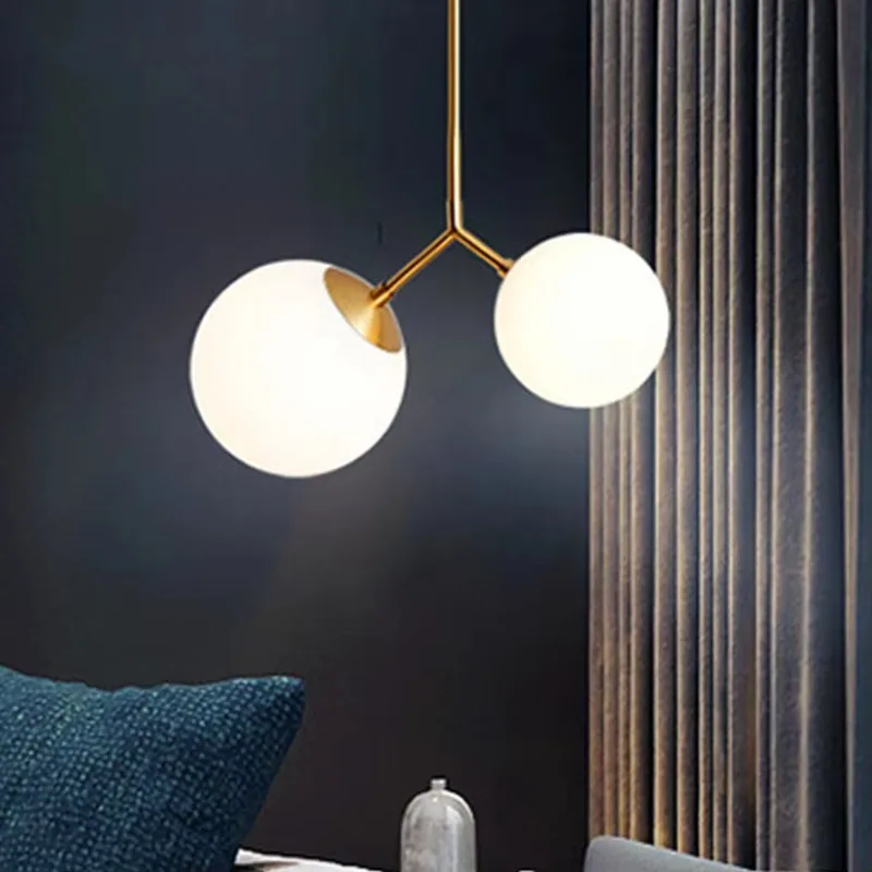 

MandosBor Modern Simple Glass Balls Chandelier LED Milk White Smoke Grey Pendant Light Bedroom Bedside Table Night Hanging Lamp