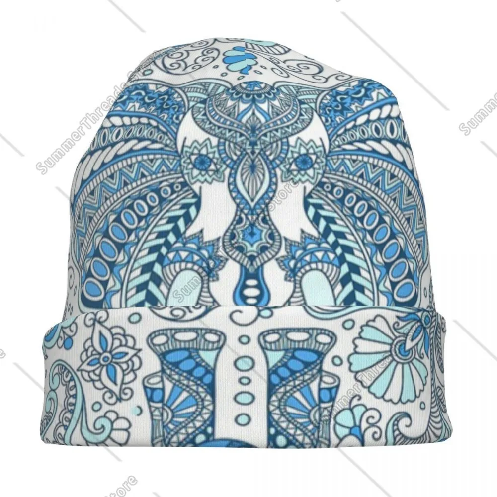 Indian Elephant Mandala Skullies Beanies Hats Bohemian Boho Hip Hop Men Women Outdoor Caps Warm Dual-use Bonnet Knit Hat