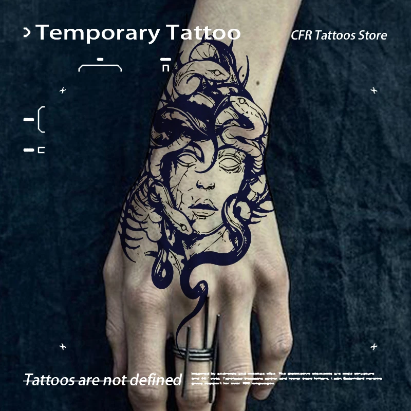 Temporary Tattoos Medusa Herbal Juice Tatoo Sticker Sexy Hotwife Fake Tatto for Women Men Half Arm Chest Waterproof Y2K Art Gift