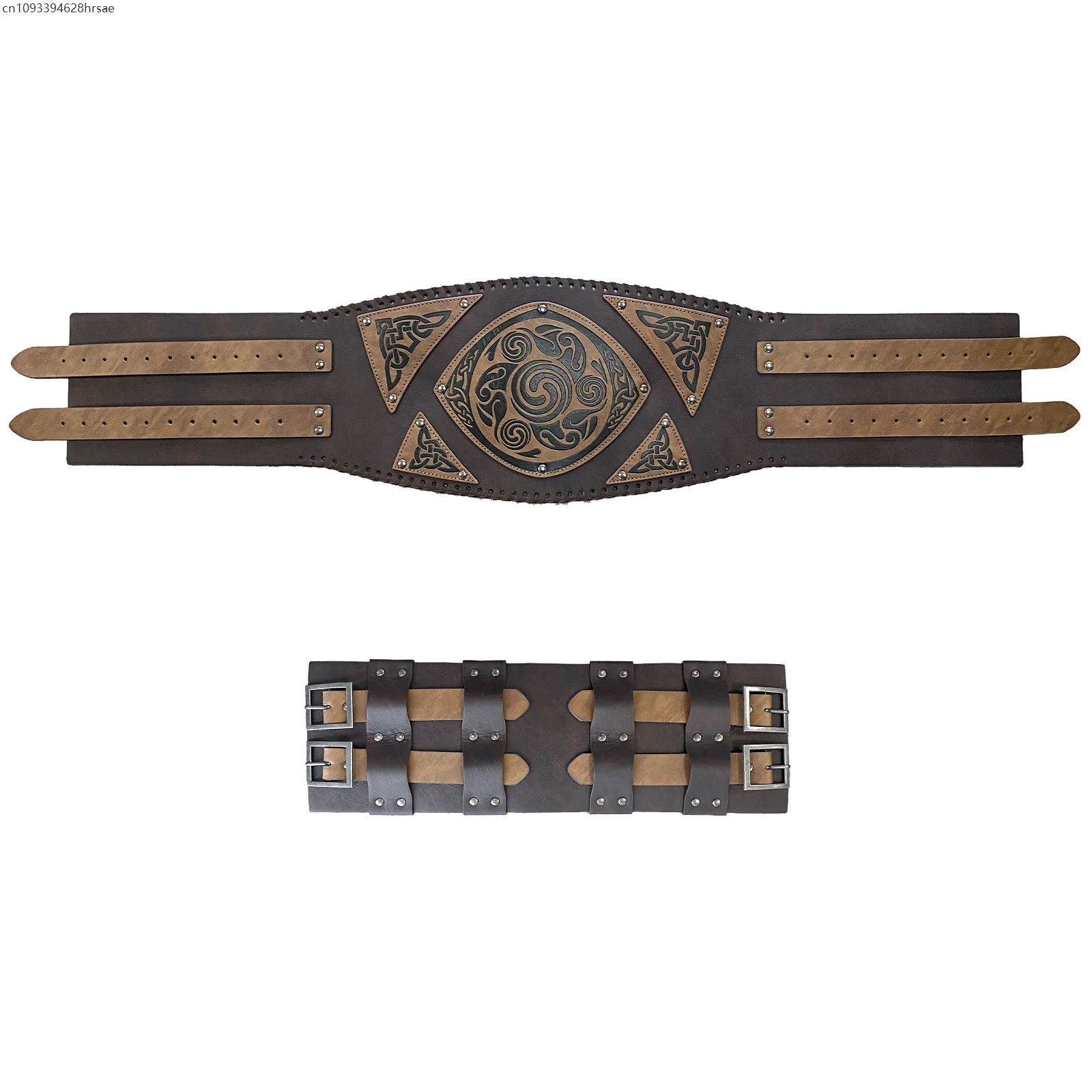 Średniowieczny tłoczony skórzany pasek wikingów z oczkiem, retro renesansowy pasek z klamrą rycerską, skórzany pas biodrowy dla mężczyzn