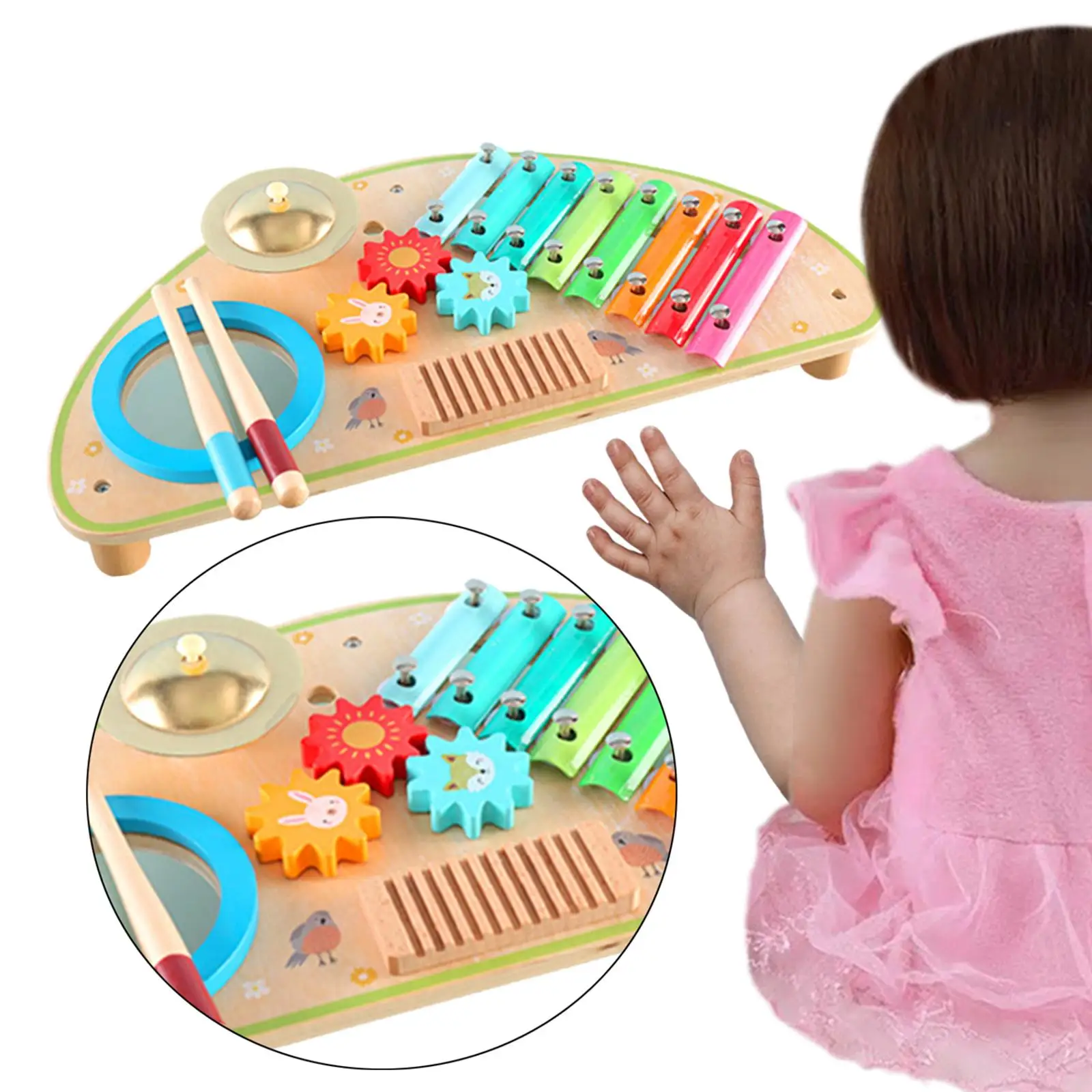 Wooden Xylophone Toddlers Drum Set Kindergarten Creativity Musical Instrument Toy for Toddlers Ages 3 4 5 6 Years Old Boy Girl