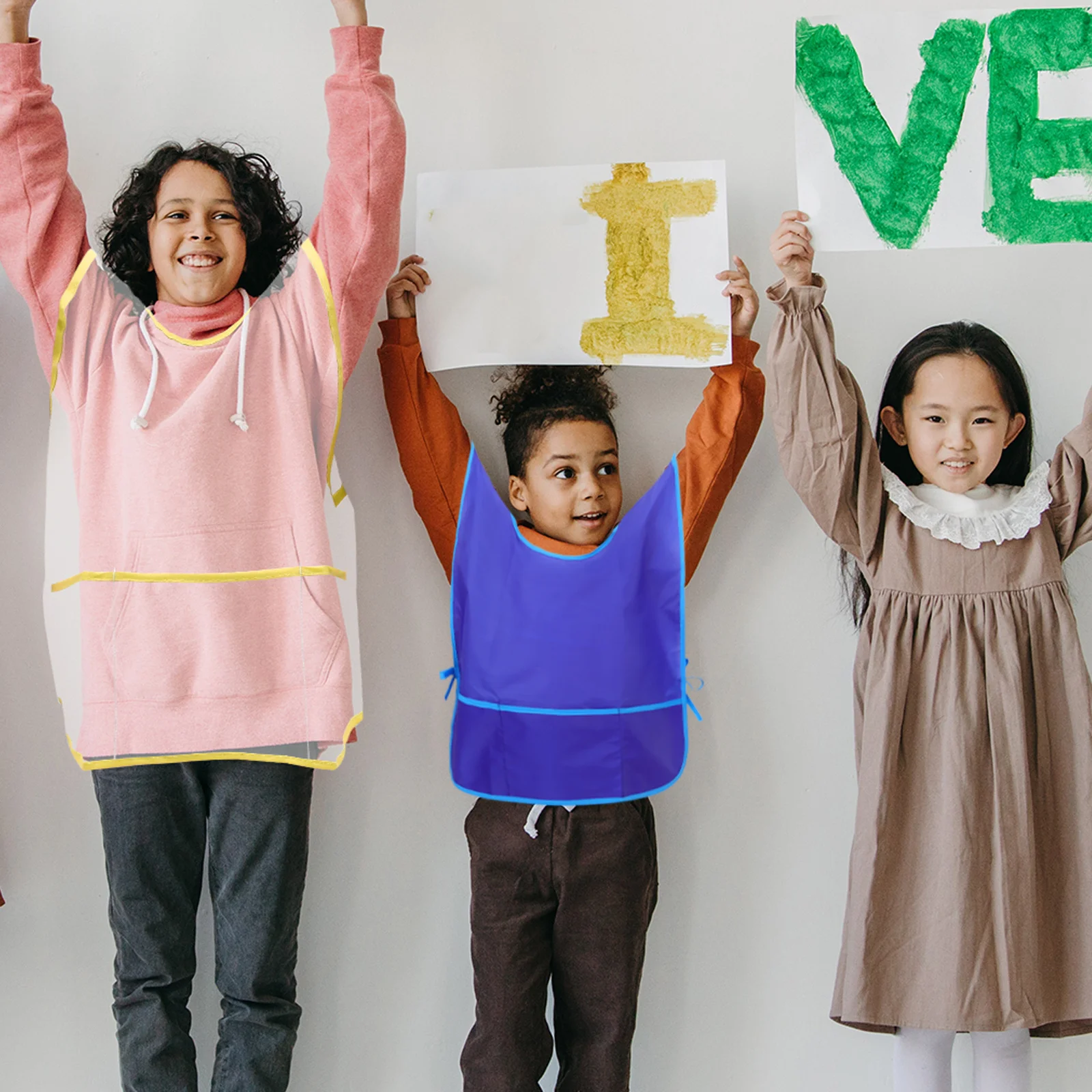 

4Pcs Child Painting Aprons Durable Nylon Waterproof Adjustable Ropes Sleeveless Art Smocks for Kids Drawing Protection