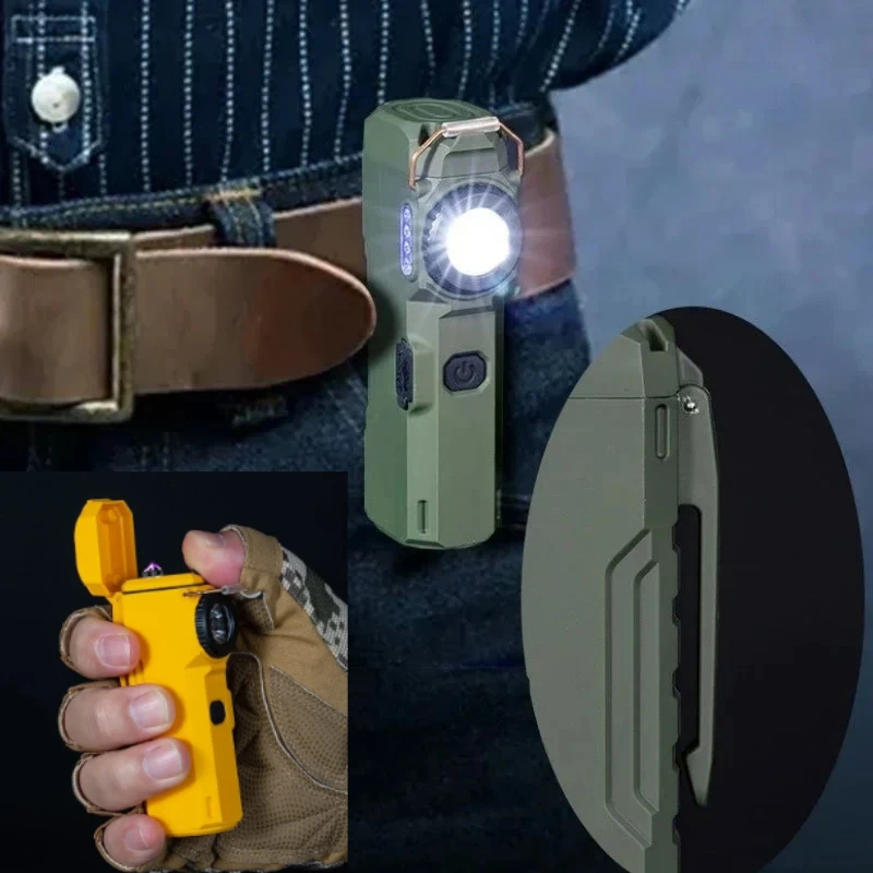 HOT Outdoor Double Arc Lighter Multifunctional Cigarette Lighter Night Fishing Lighting Flashlight Emergency Light Smoking Set