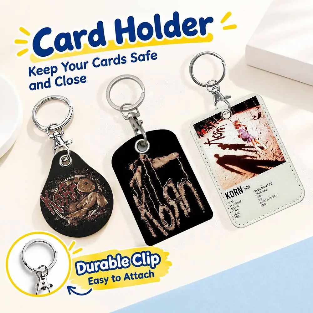 FOR Korn Band Card Holder Men And Womenn Universal Antirust Keychain Learther Access Drop Key Tag Ring