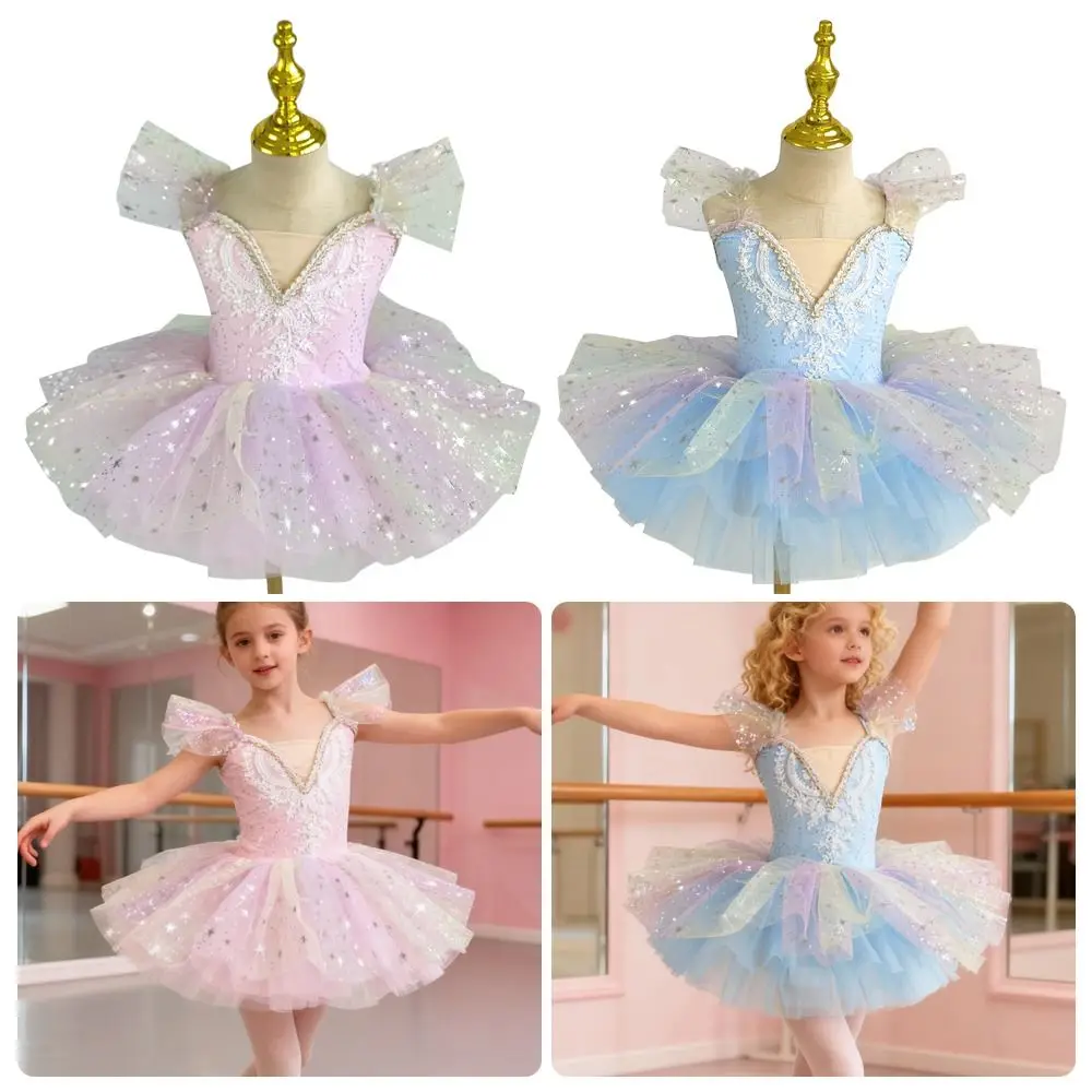 Abito da balletto per bambini Abito da balletto per bambini con paillettes alla moda Abiti da spettacolo moderni con perle Abito da festa gonfio Abito da principessa per ragazze per bambini