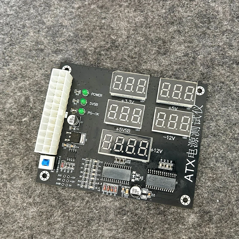 

Тестер источника питания ATX для компьютера, диагностический инструмент для ПК с обнаружением сигнала PG для всех выходных напряжений 24-контактного блока питания 12 В 5 В 3,3 В