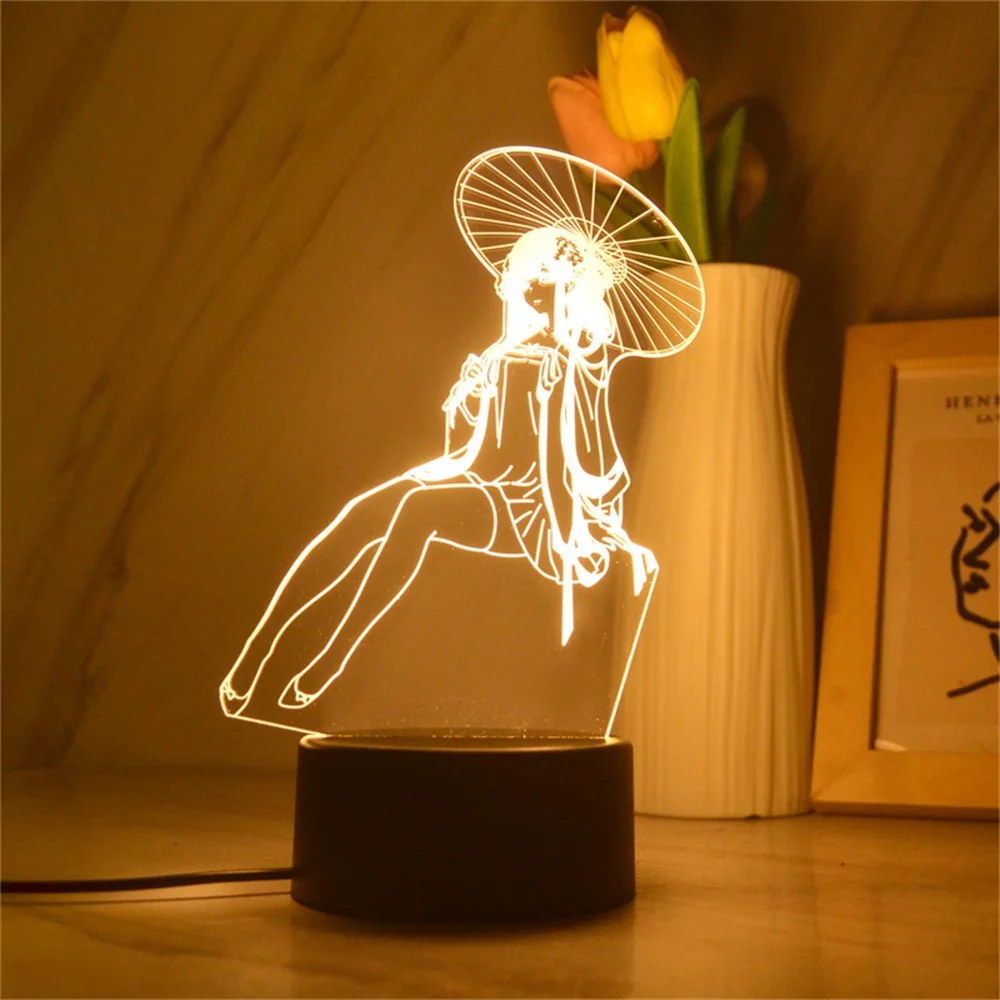 Anime Peripheral 3D Night Light 3/7/16 Colors Cartoon Girls Nightlight for Girls E-sports Game Atmosphere Light Birthday Gift