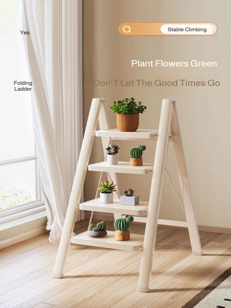 Multifunctional Thickened Folding Ladder 3or4 Step Home Telescopic Herringbone Ladder Portable Footstool with Anti-slip Pedals