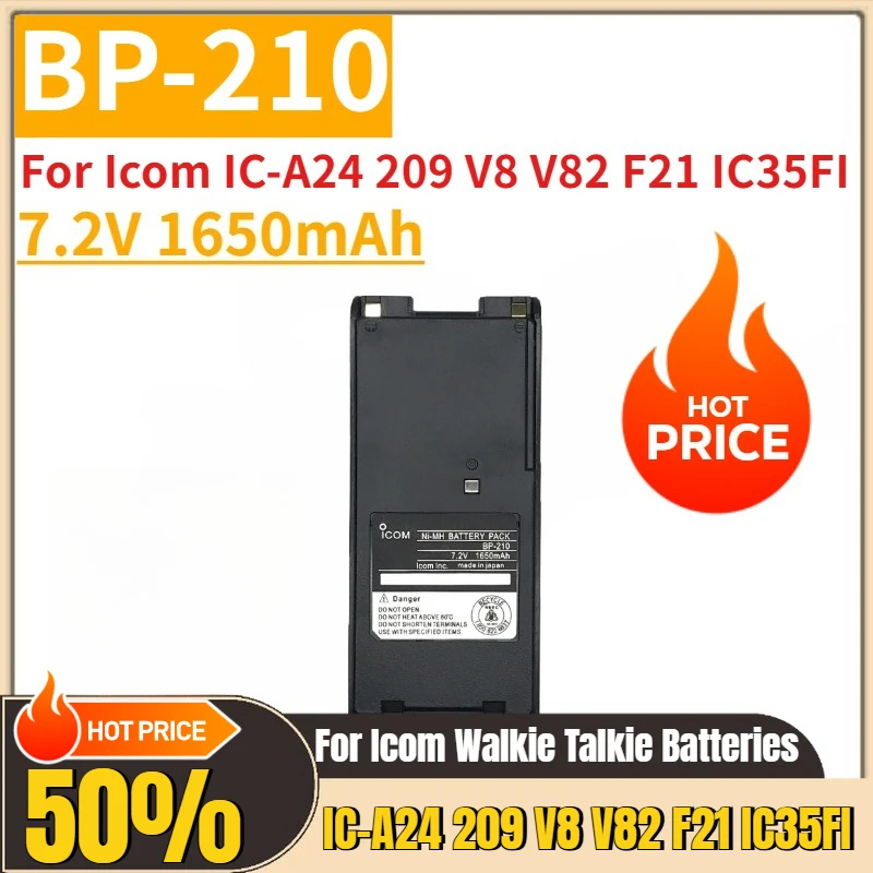 

7.2V 1650mAh BP-210 Walkie Talkie Batteries for Icom IC-A24 209 V8 V82 F21 IC35FI