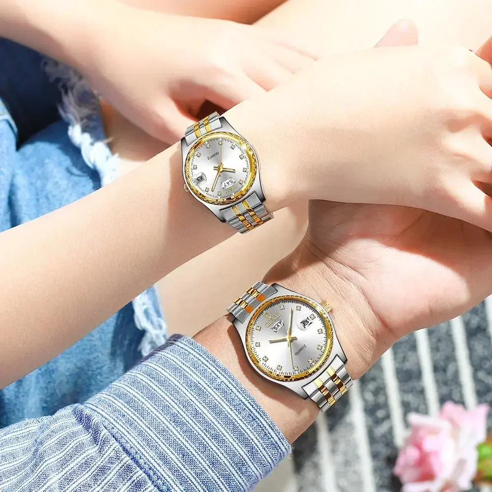 CHENXI 2 unids/set amantes relojes hombres reloj de cuarzo dorado para mujeres vestido reloj de pulsera marca superior de lujo moda Casual amantes reloj