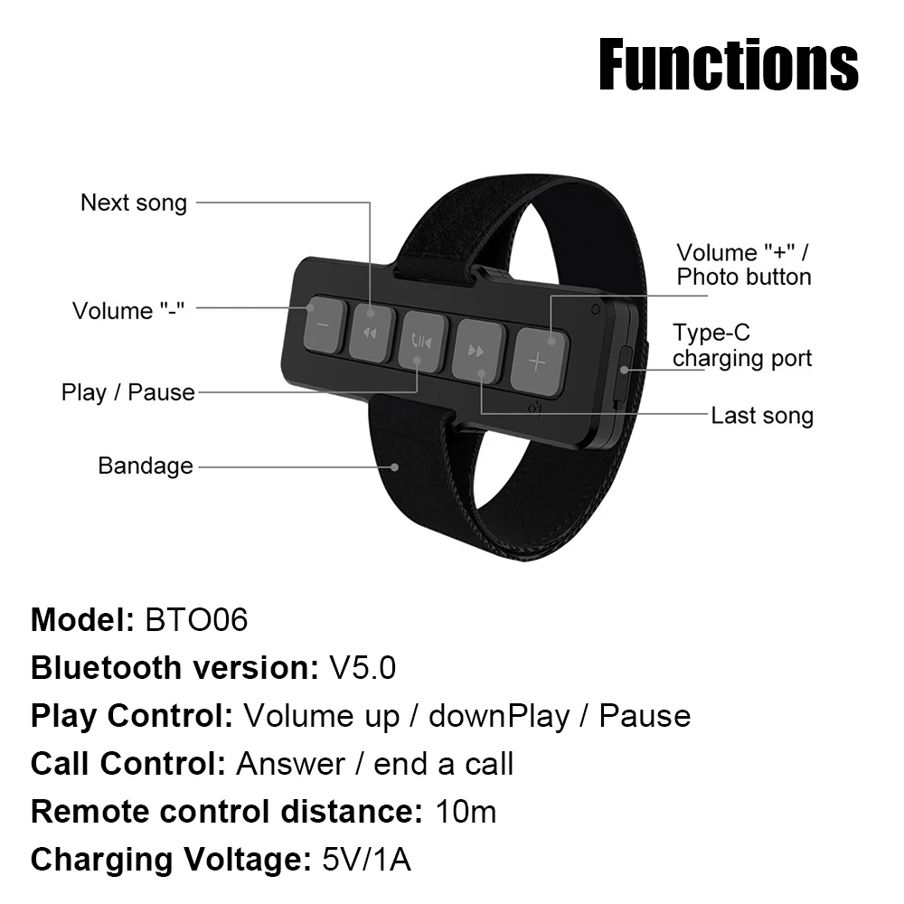 Bike Handlebar Media Control Bluetooth 5.0 Waterproof Hands-free Calls Motorcycle Remote Controller For Car Outdoor Sports