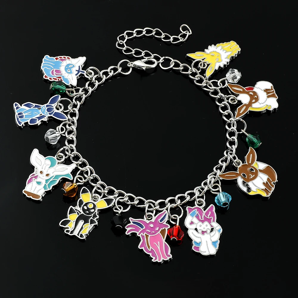 Anime Pokemon Bracelet for Women, Eevee Pendant, Enamel Charm Bangle, Hand Chain, Cute Cartoon, Fashion Jewelry, Gifts for Girl