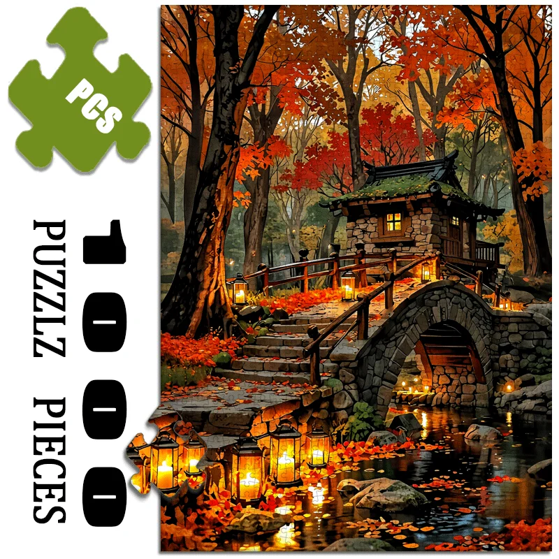 

Осенний пейзаж, древний мост и павильон, 1000 шт., большая игрушка-головоломка, игра для взрослых, подарок, семейное интерактивное украшение для дома своими руками