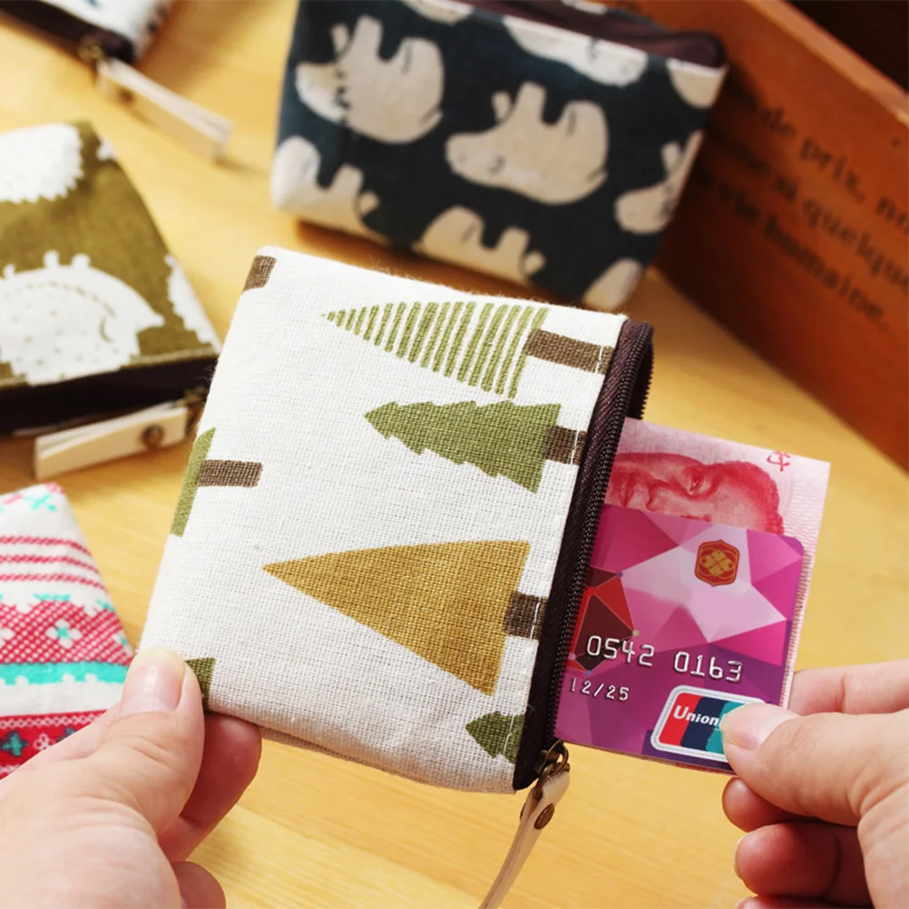 

4 Pcs Coin Purse Zipper Canvas Zippered Purses Sundries Storage Bag Small Pouch Country Style