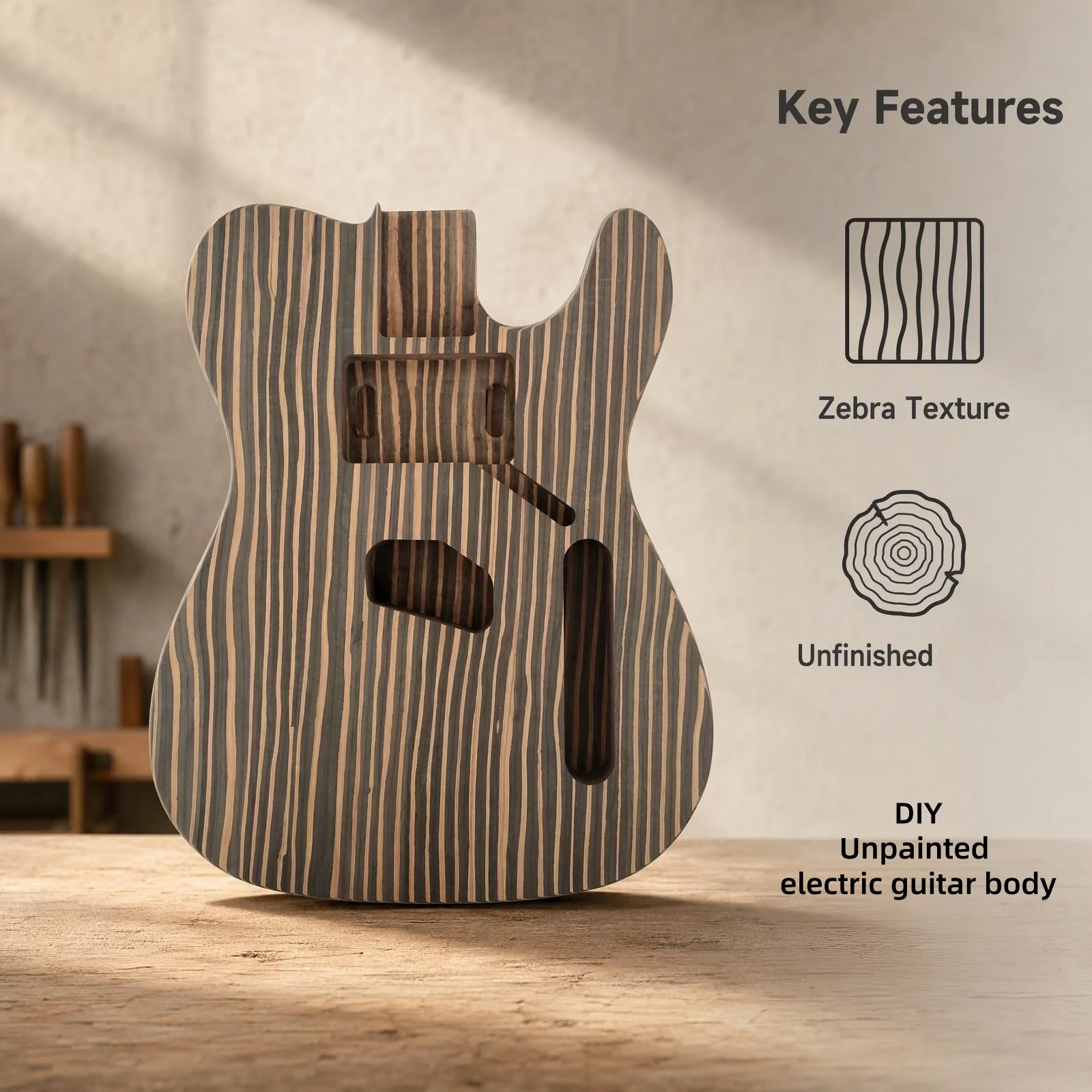 Zebra wood TL type electric guitar body, high-end material, dual color striped sandwich compression, DIY electric guitar