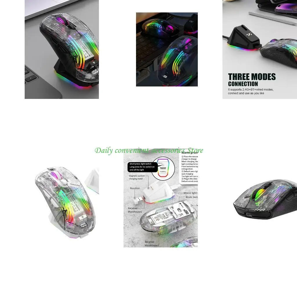 

Игровая мышь 97QB с прозрачным шнуром, 3D RGB-подсветкой и эргономичным дизайном, перезаряжаемая для портативных ПК