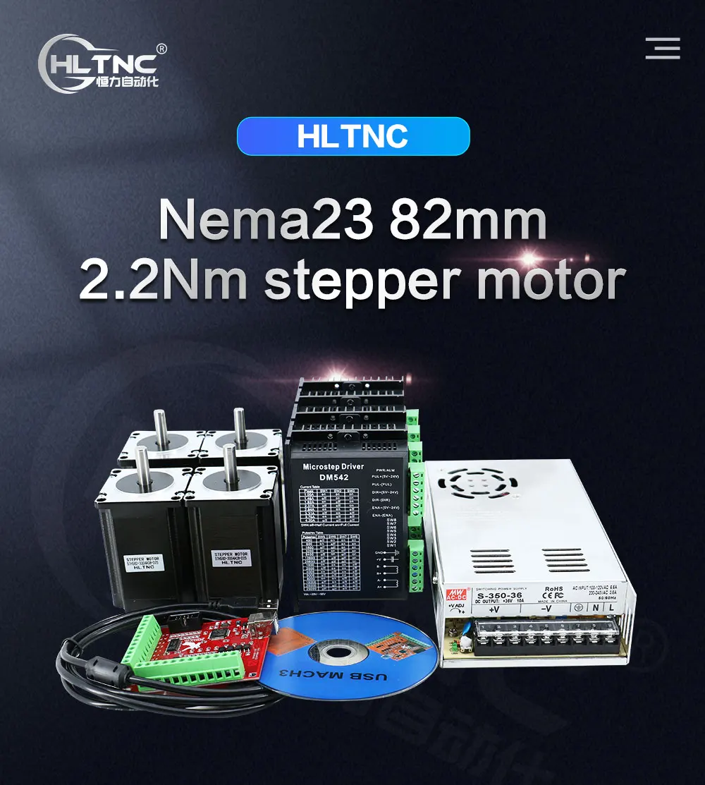 HLTNC Nema 23 3A 82MM 2.2N.m 1.8 Nema23 57HS82 2-Phase Hybrid Stepper Motor DM542/TB6600 Driver Kits