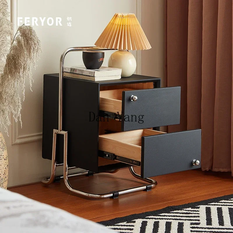 YJ leather bedside table all solid wood bedside table bedroom removable stainless steel edge few