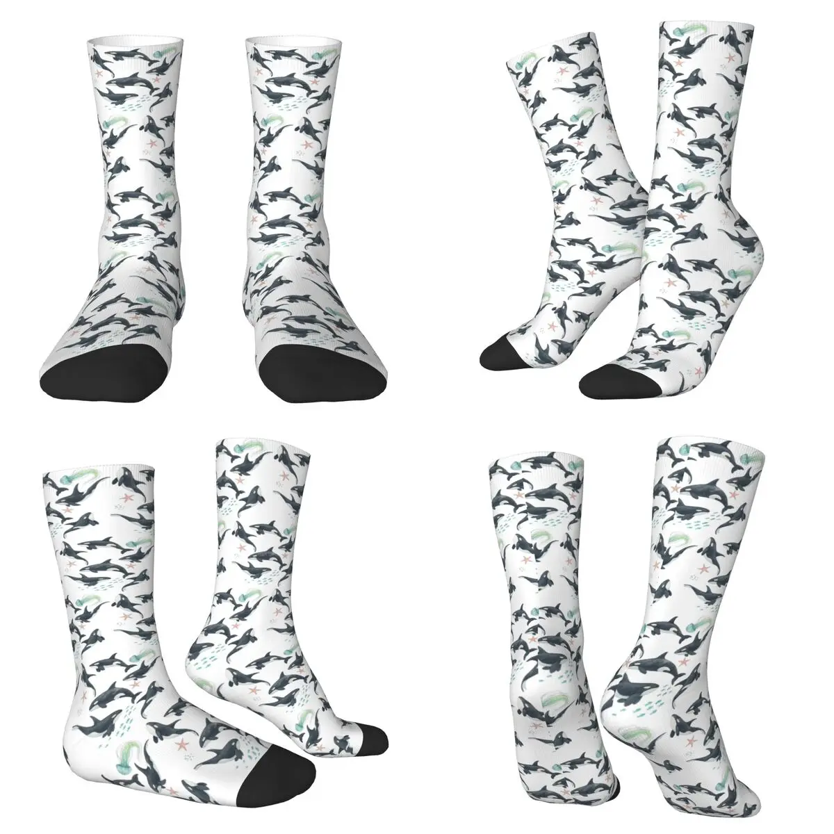 Group Of Orca Whales Swimming In The Ocean Socks Harajuku Sweat Absorbing Stockings All Season Long Socks for Valentine's Day