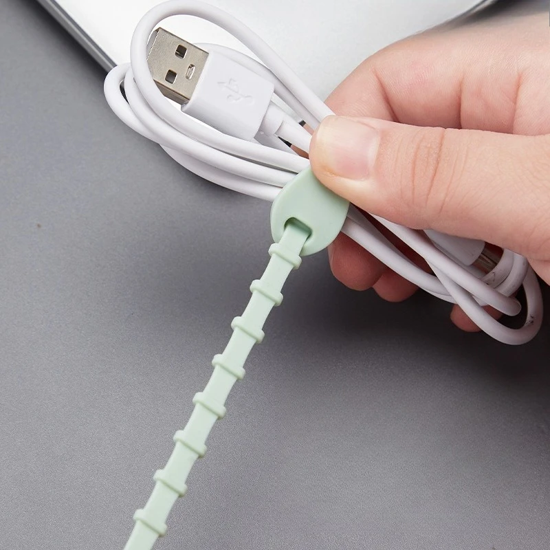 Silicone Cable Tie, Storage Strap, Elastic Lanyard, Data Cable, Reusable Cable Management Belt Fixing Buckle